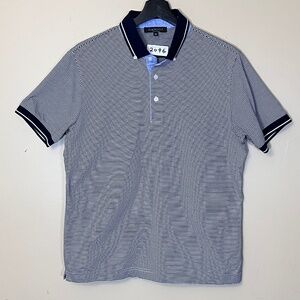 Canali Stripe Stretch Polo Shirt - Men's Size 50 - Blue White